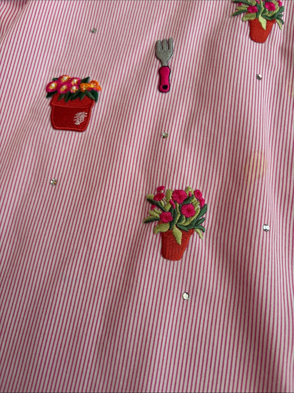 Women’s Pink Striped Button-Down Shirt With Garden Embroidery View 5